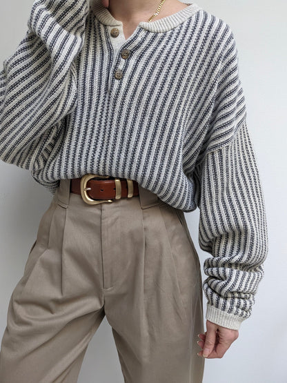 Vintage Stone Striped Henley