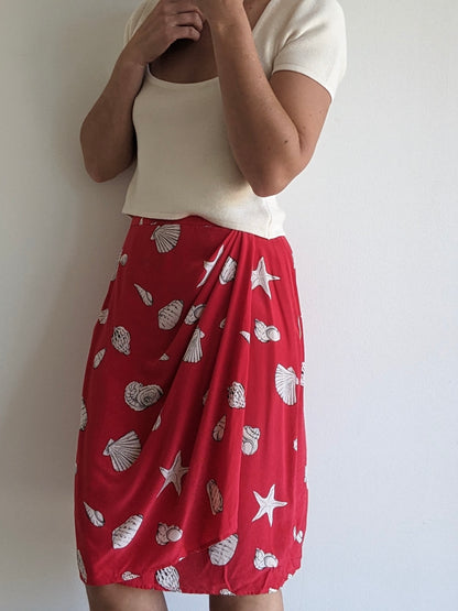 Lovely Vintage Seashell-Print Silk Skirt