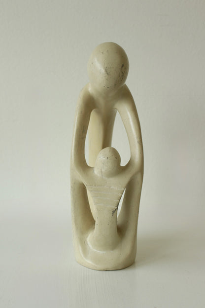 Vintage Hand-Carved Soapstone Embracing FIgures Sculpture