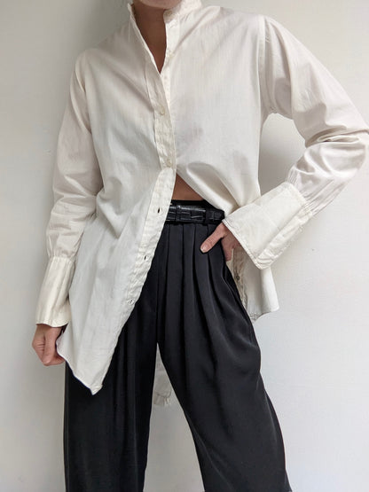 Vintage Eggshell Cotton Collarless Shirt