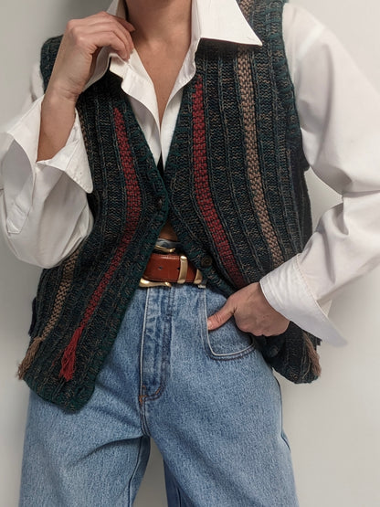 Lovely Vintage Striped & Fringed Sweater Vest