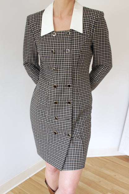 Elegant Vintage Onyx Grid Dress