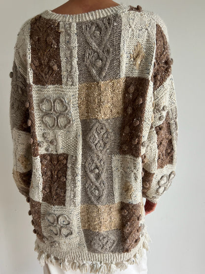 90s Handknit Patchwork Sweater
