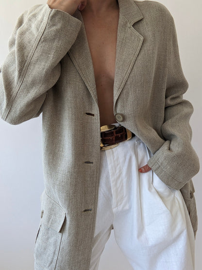 Vintage Wheat Woven Linen Blazer