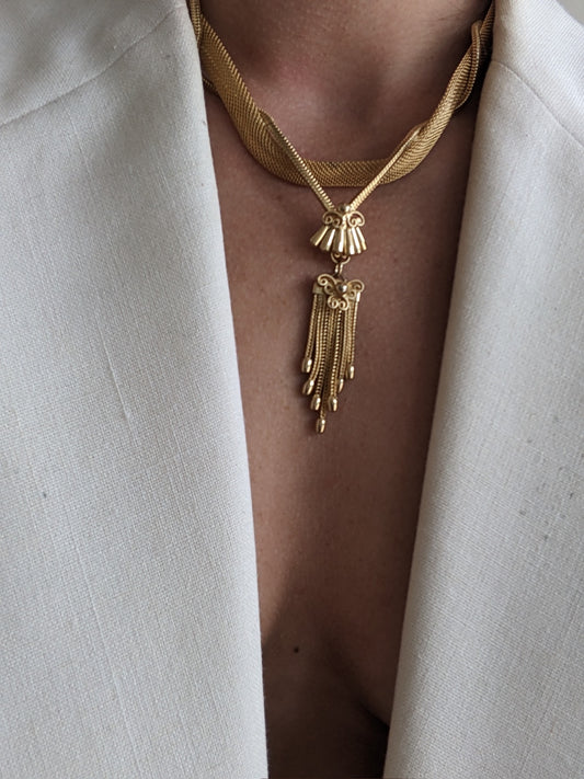 Vintage Gold Intertwined Mesh Fringe Collar