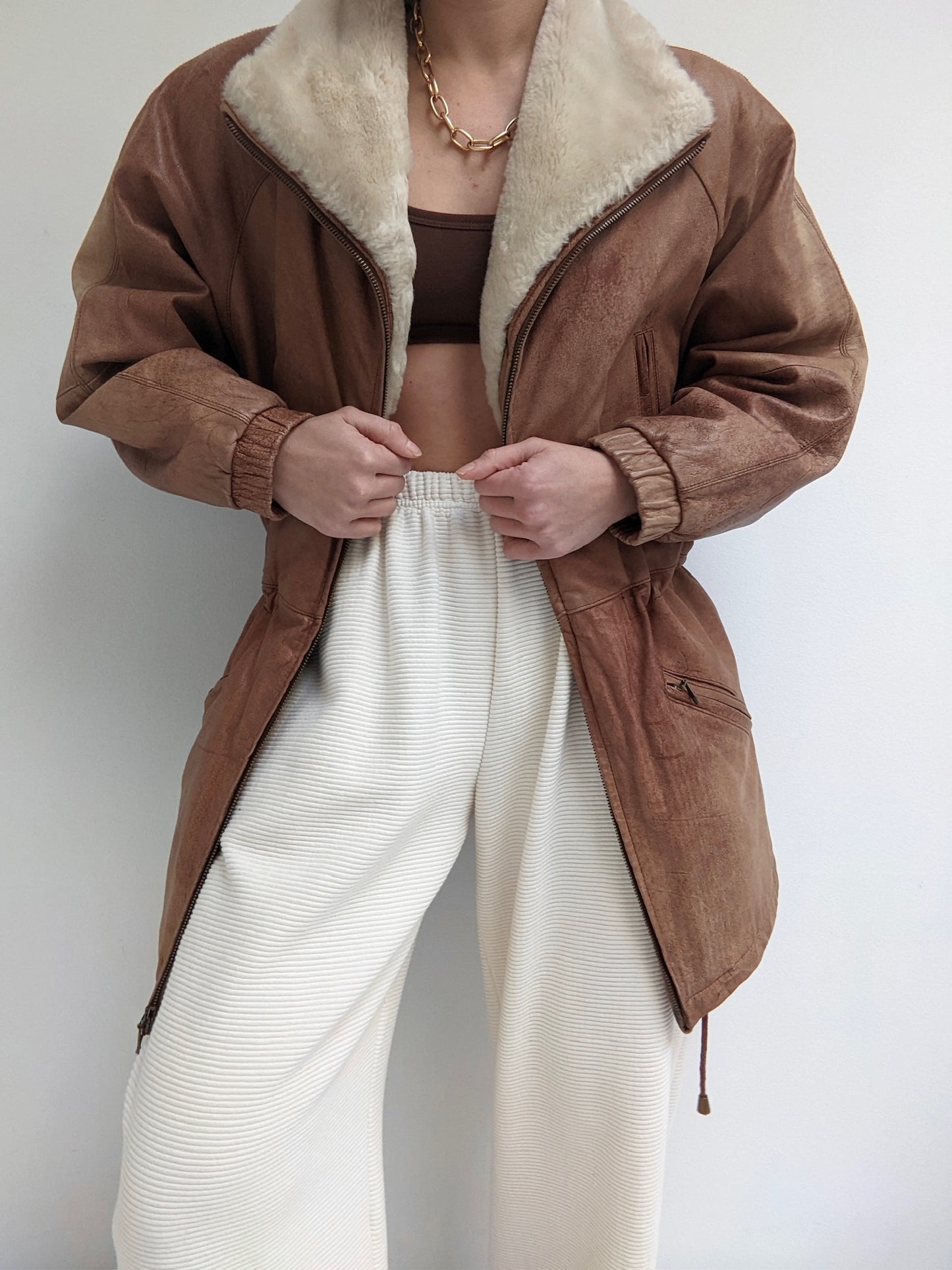 Rare Vintage Leather & Faux Fur Zip Coat