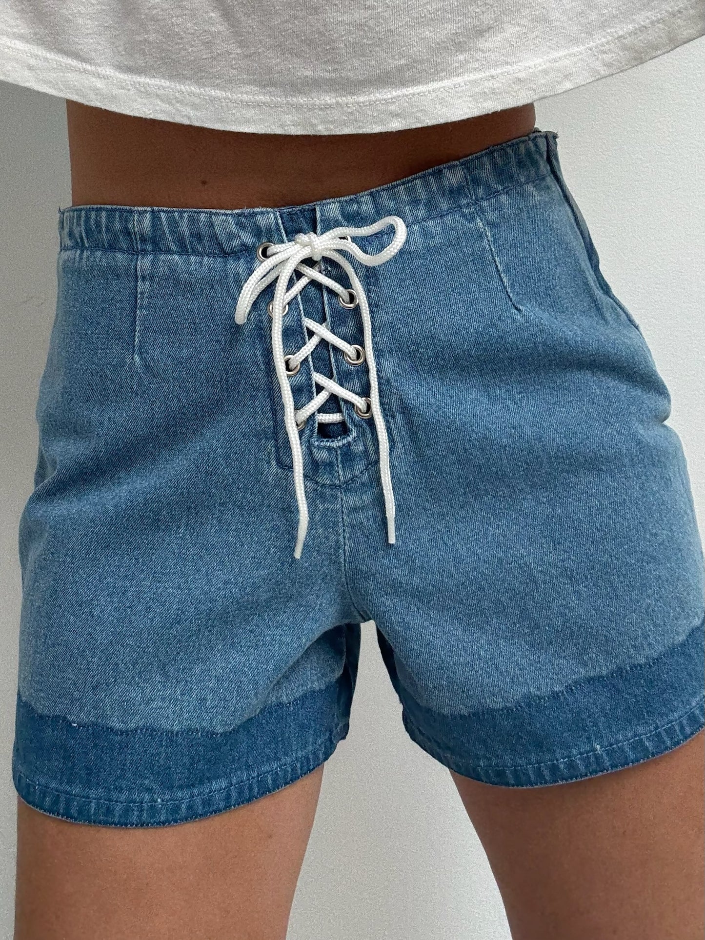 Vintage Lace-Up Denim Shorts