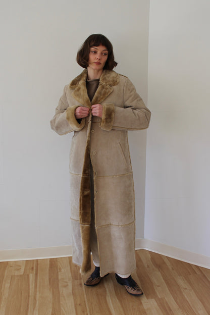 Vintage Sand Suede & Faux Fur Lined Coat