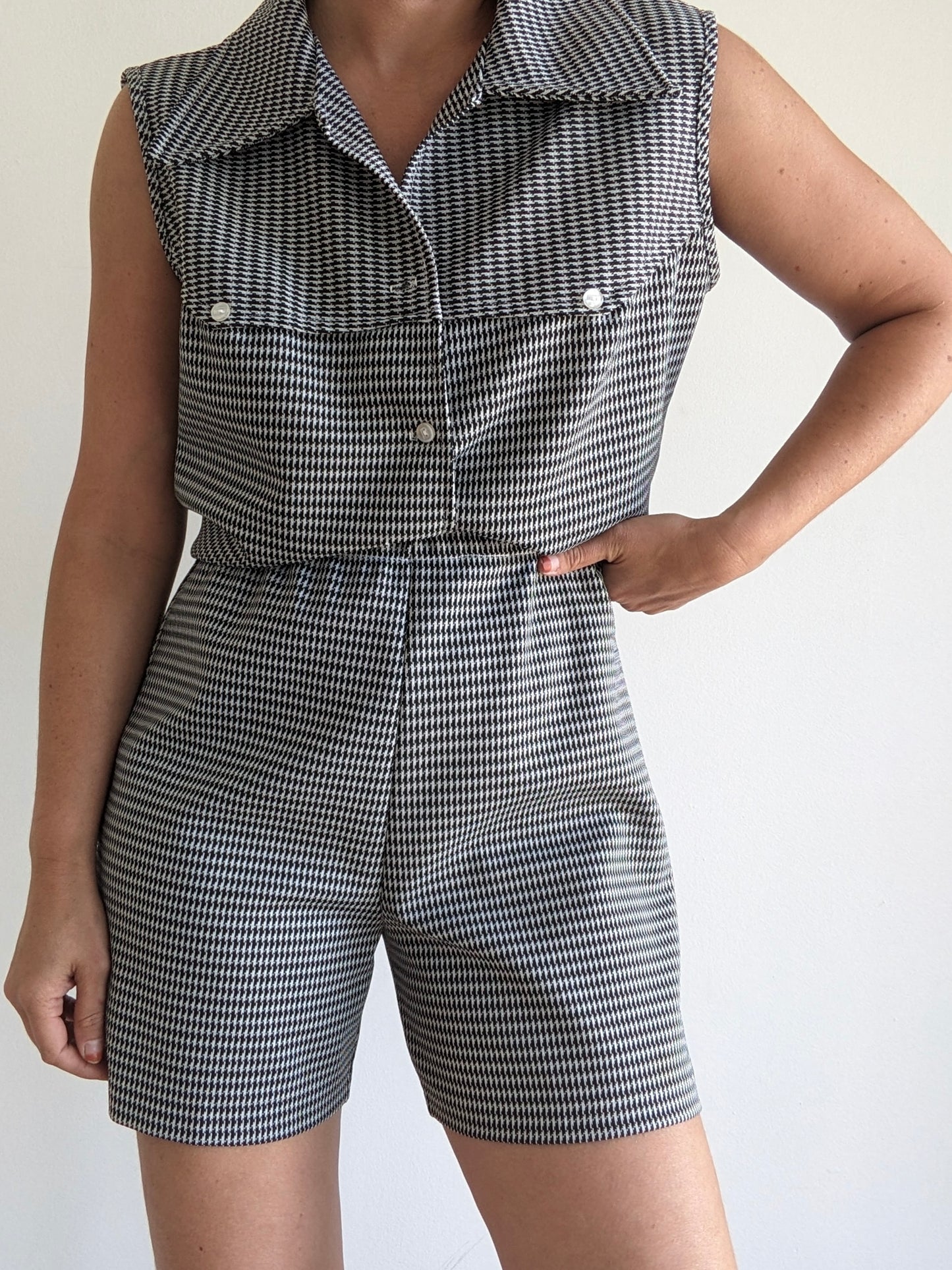 Vintage Houndstooth Vest & Shorts Set