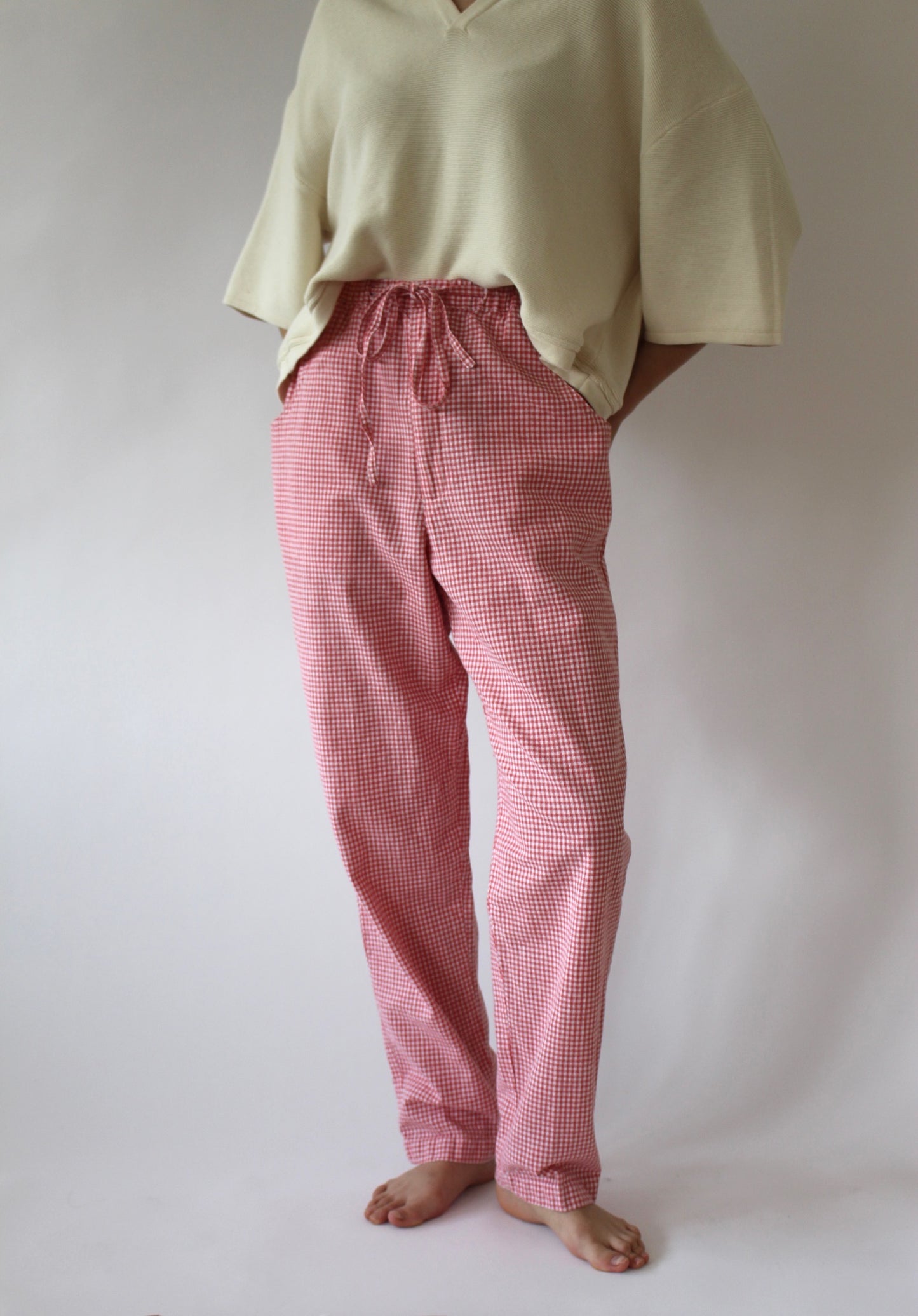Vintage Raspberry Gingham Linen Pants