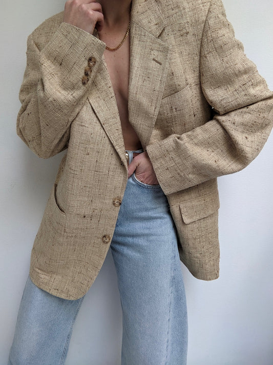 Vintage Wheat Woven Silk Blazer