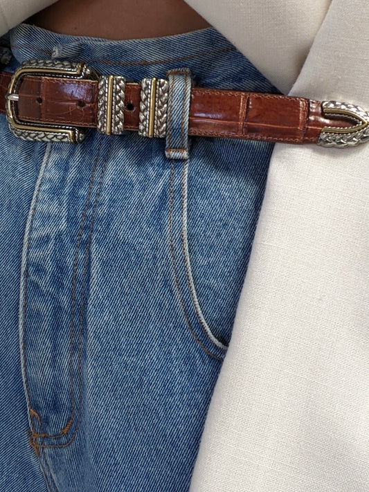 Vintage Whiskey Embossed Leather Belt