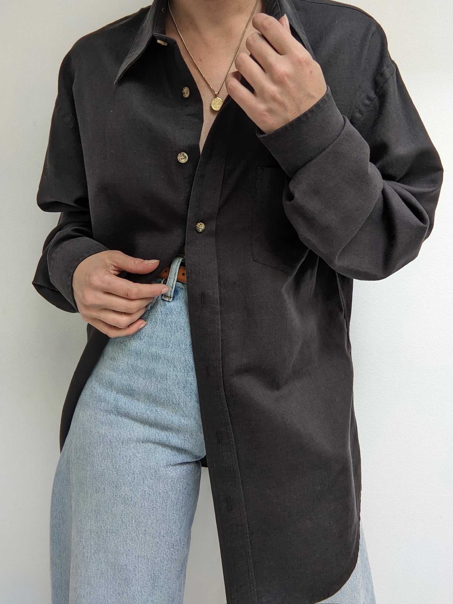 Vintage Faded Black Linen Shirt