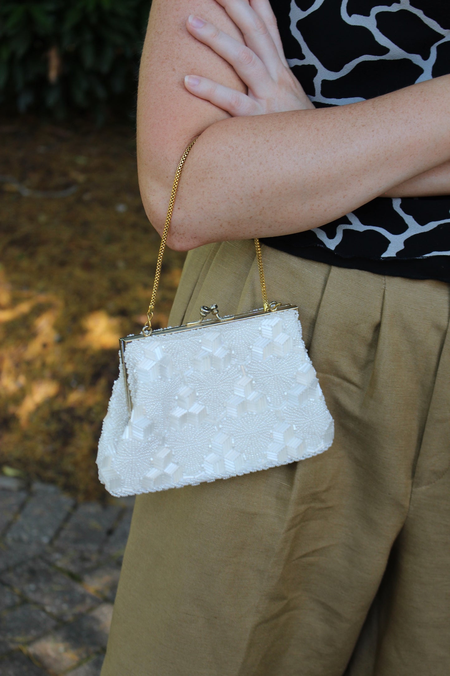 Petite Vintage Ivory Beaded Handbag