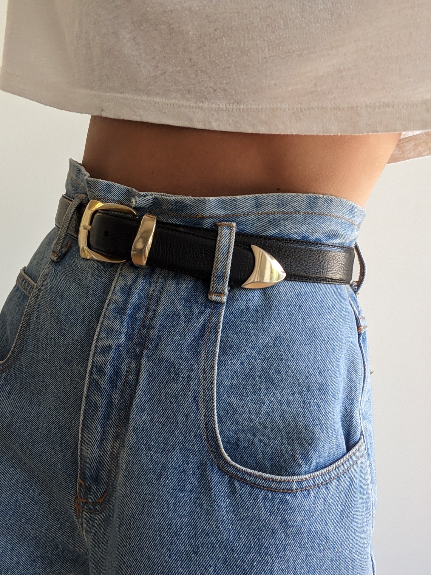 Vintage Italian Onyx Pebbled Leather Belt