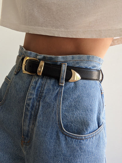 Vintage Italian Onyx Pebbled Leather Belt