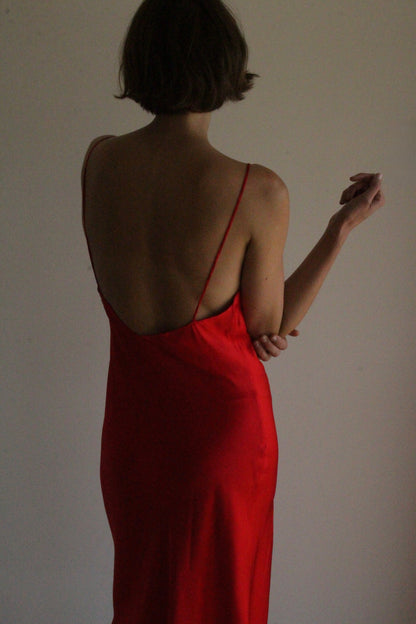 Vintage Rose Red Satin Silk Slip