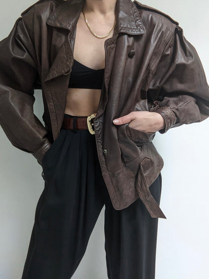 Rare Vintage Walnut Leather Bomber Jacket