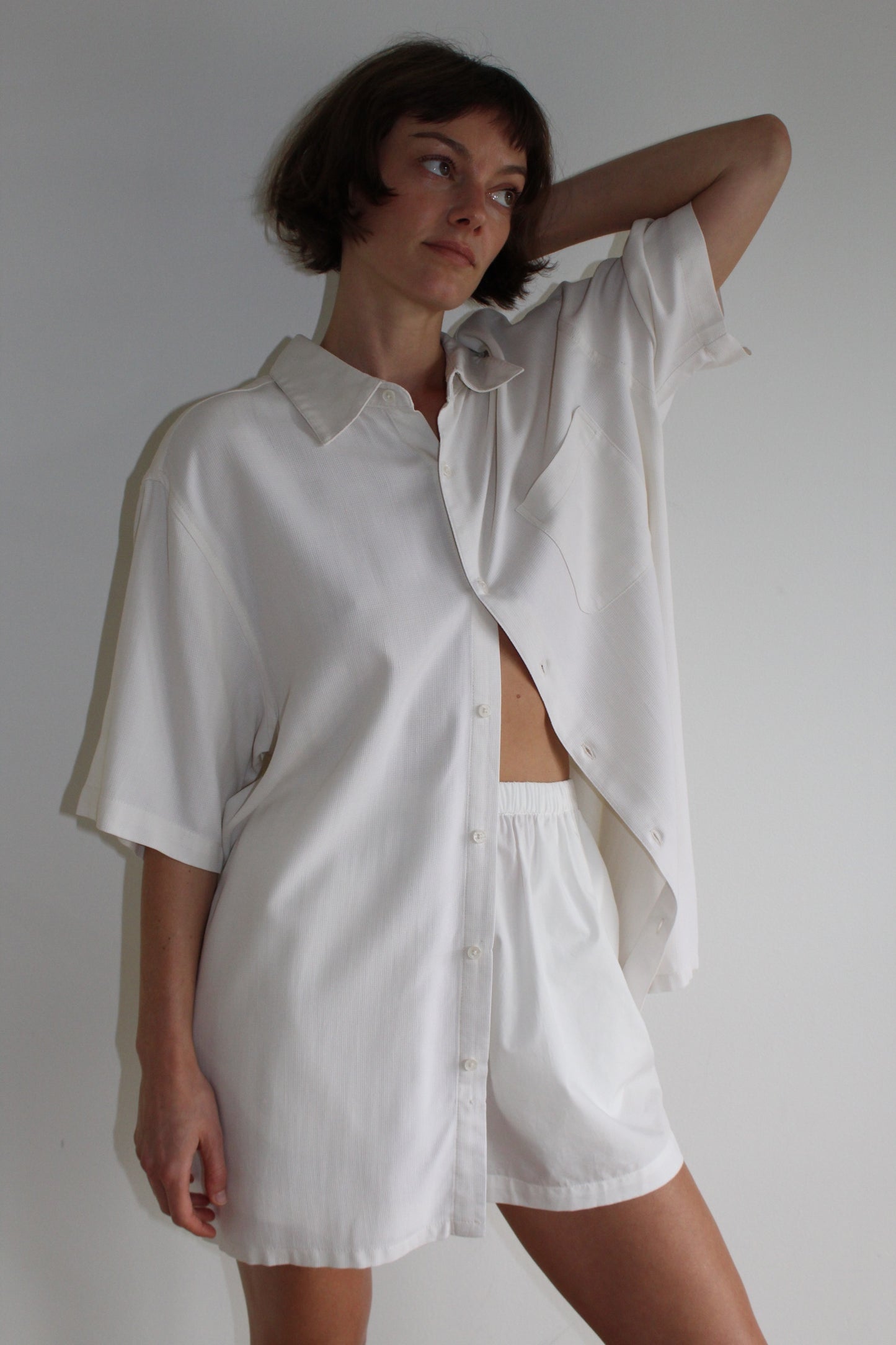 Vintage Waffled Silk Short Sleeve Shirt