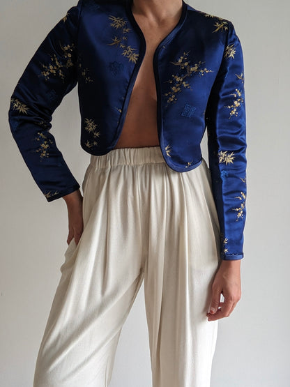 Beautiful Vintage Midnight Silk Embroidered Bolero