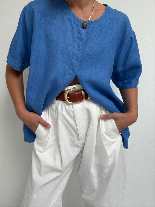 Vintage Ceruelean Linen Blouse
