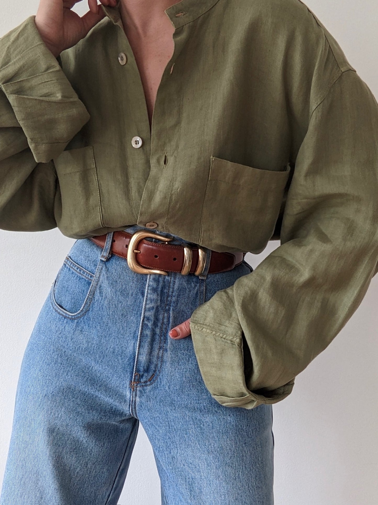 Vintage Zegna Olive Linen Button Down