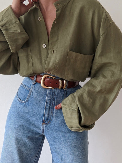Vintage Zegna Olive Linen Button Down