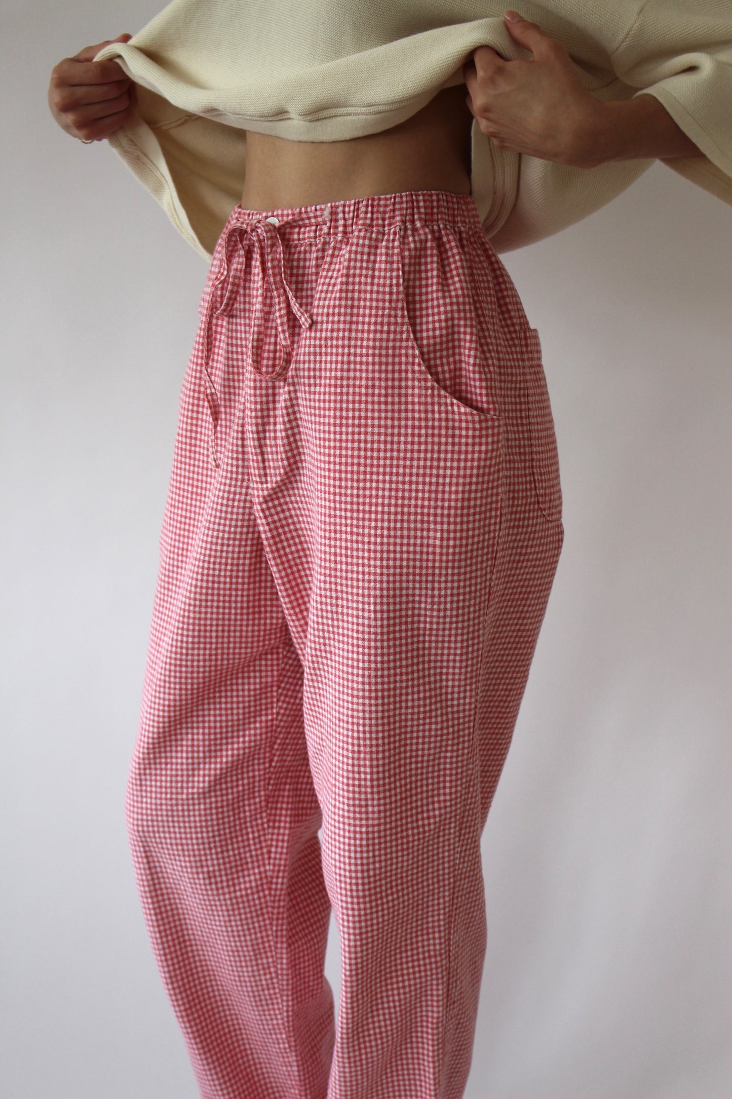 Vintage Raspberry Gingham Linen Pants