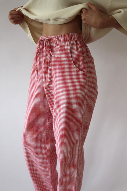 Vintage Raspberry Gingham Linen Pants