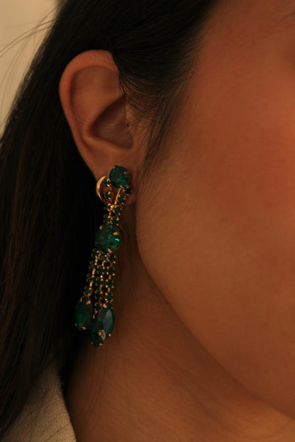 Vintage Emerald Rhinestone Dangle Earrings