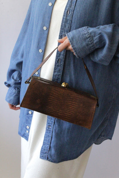 Vintage Reptile-Embossed Leather Box Purse