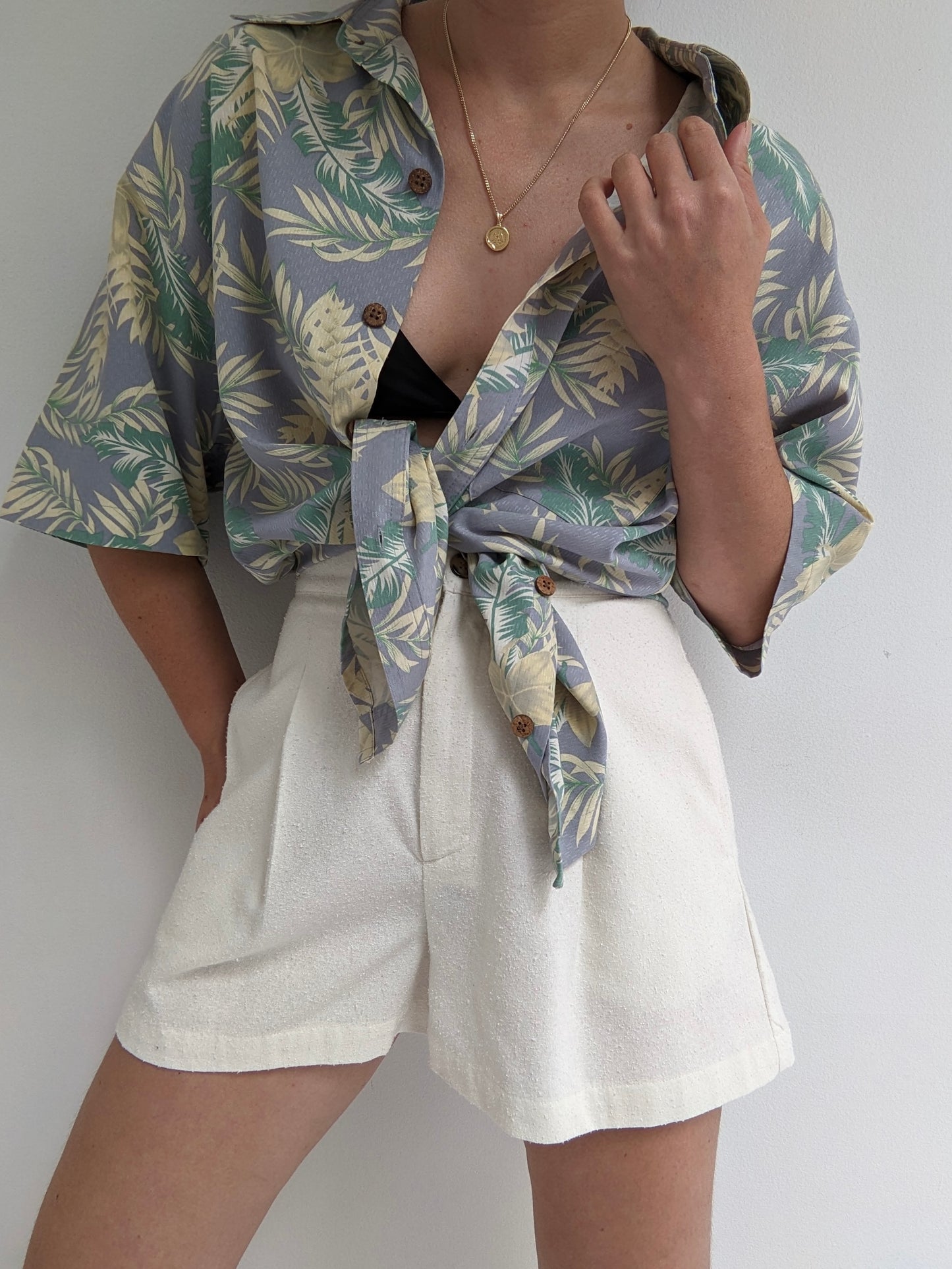 90s Tropical Print Silk Shirt