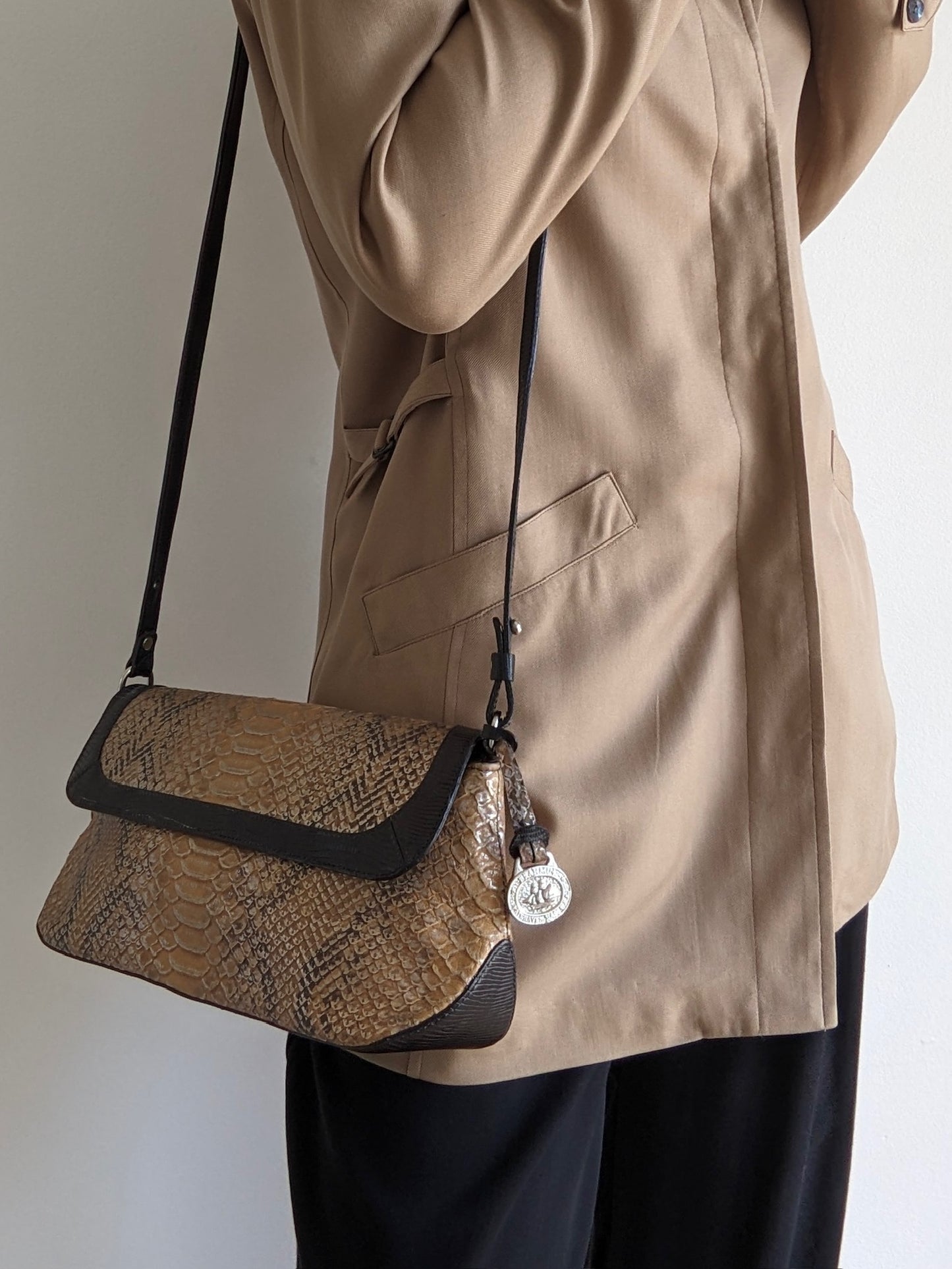 Brahmin Embossed Leather Baguette Bag