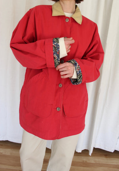 Vintage Candy Red Cotton Chore Coat