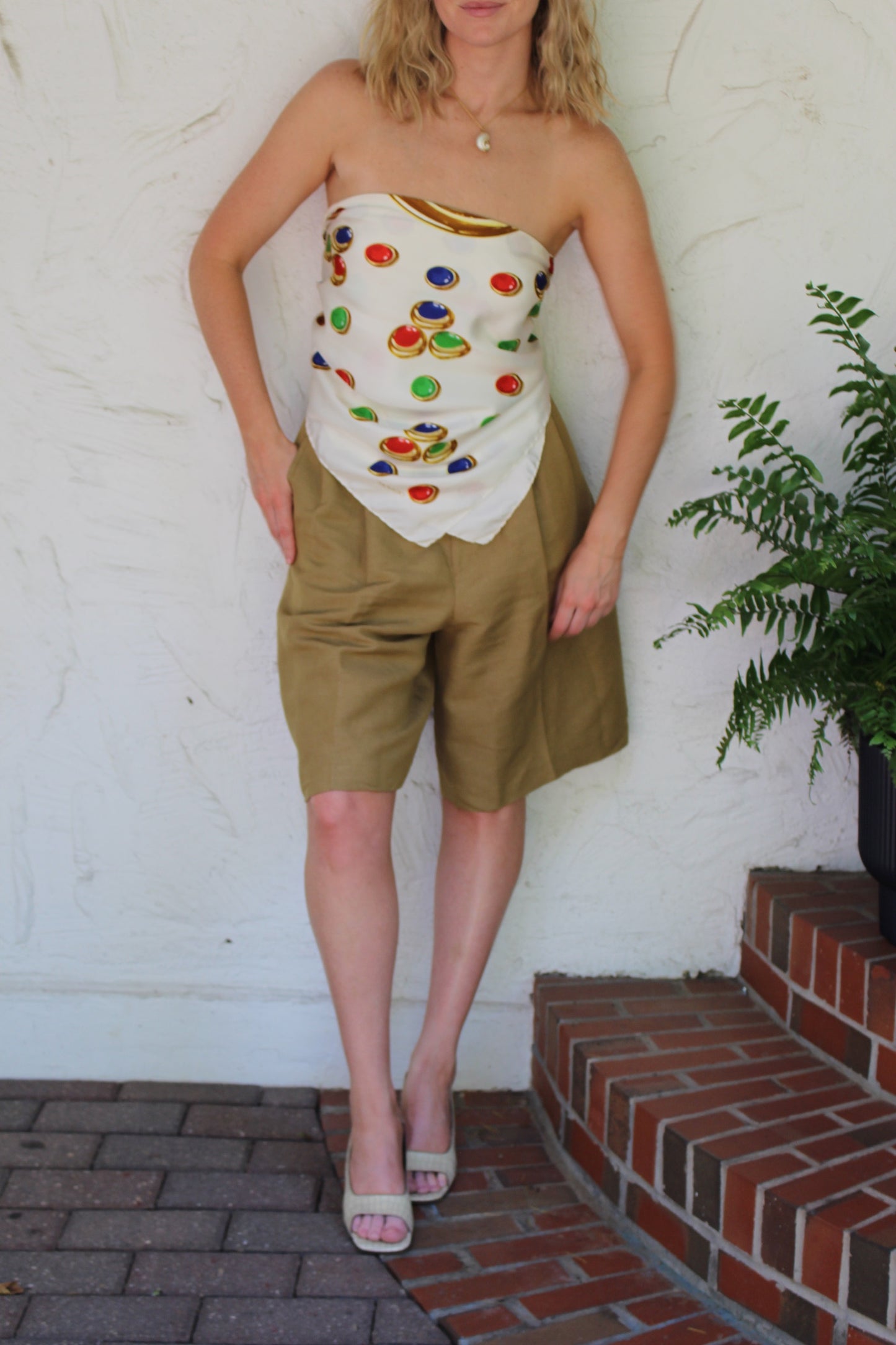 Vintage Movado Ivory Gem Silk Scarf