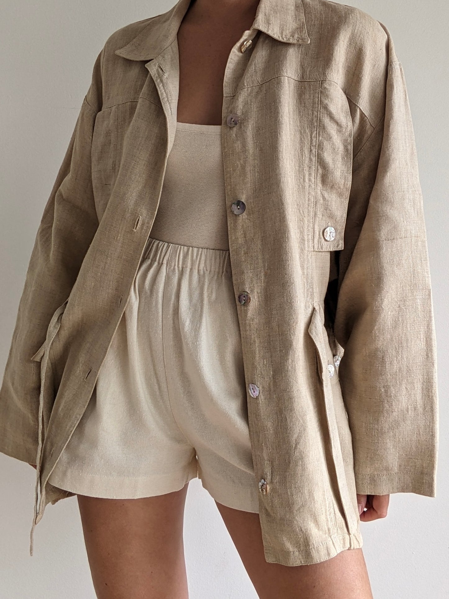 Lovely Vintage Oat Woven Linen Jacket