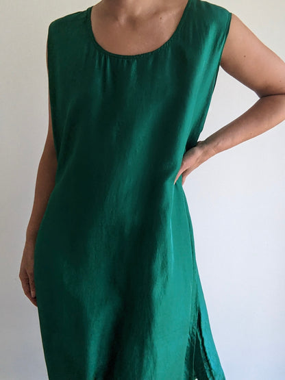 Vintage Emerald Satin Silk Shift Dress