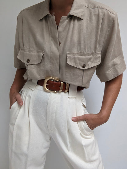 Vintage Latte Linen Blouse