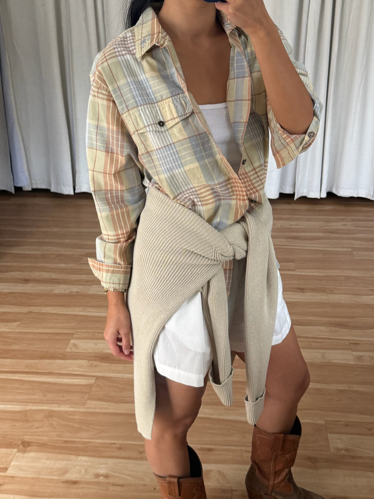Vintage Faded Sage Plaid Shirt