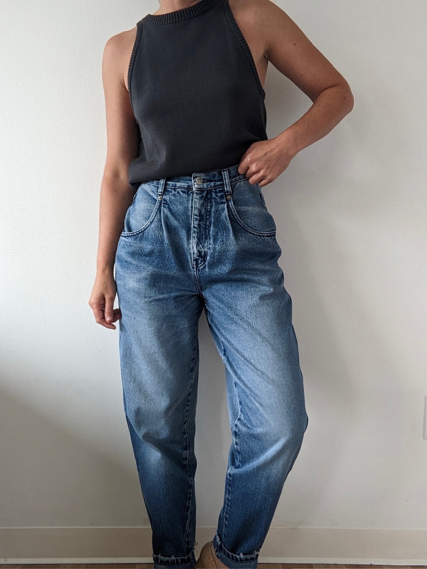 Vintage Faded Pleated Denim