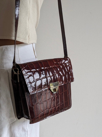 Vintage Croc-Embossed Patent Purse