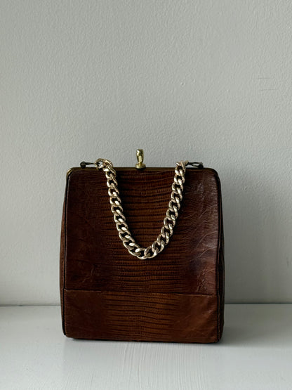 Gorgeous Vintage Lizard-Embossed Leather Handbag