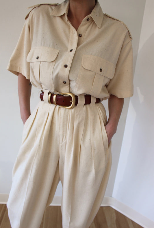 Incredible Vintage Cream Raw Silk Pant Set