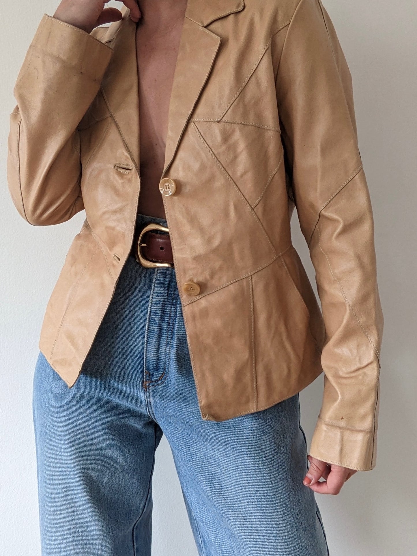 Incredible Vintage Butterscotch Pieced Leather Jacket