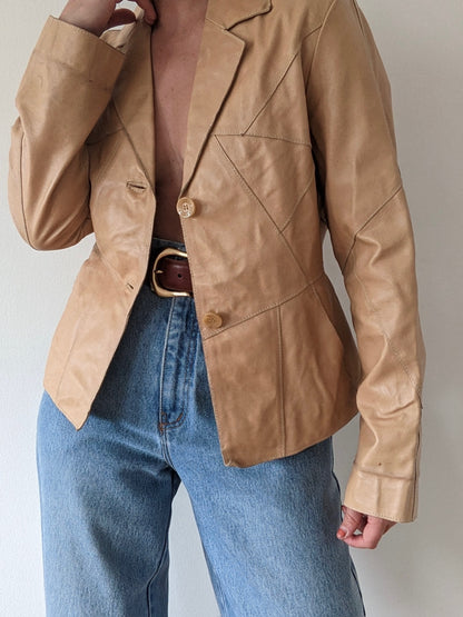 Incredible Vintage Butterscotch Pieced Leather Jacket