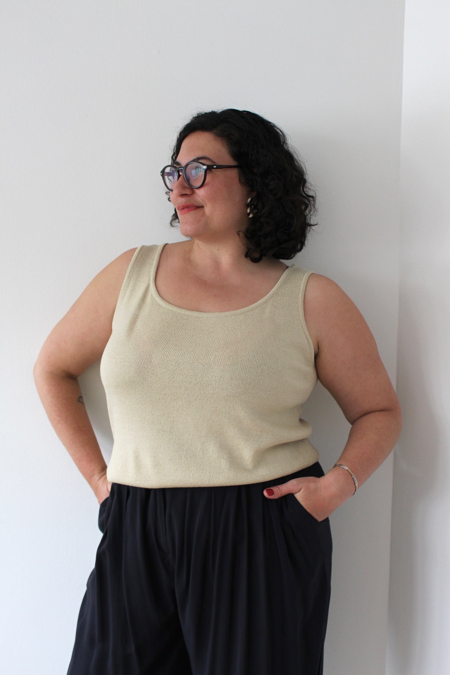 Vintage Sleeveless Sand Woven Wool Top