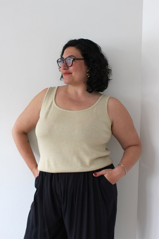 Vintage Sleeveless Sand Woven Wool Top