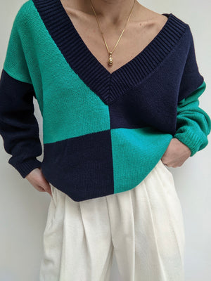 Vintage Checkered Collegiate Knit Sweater