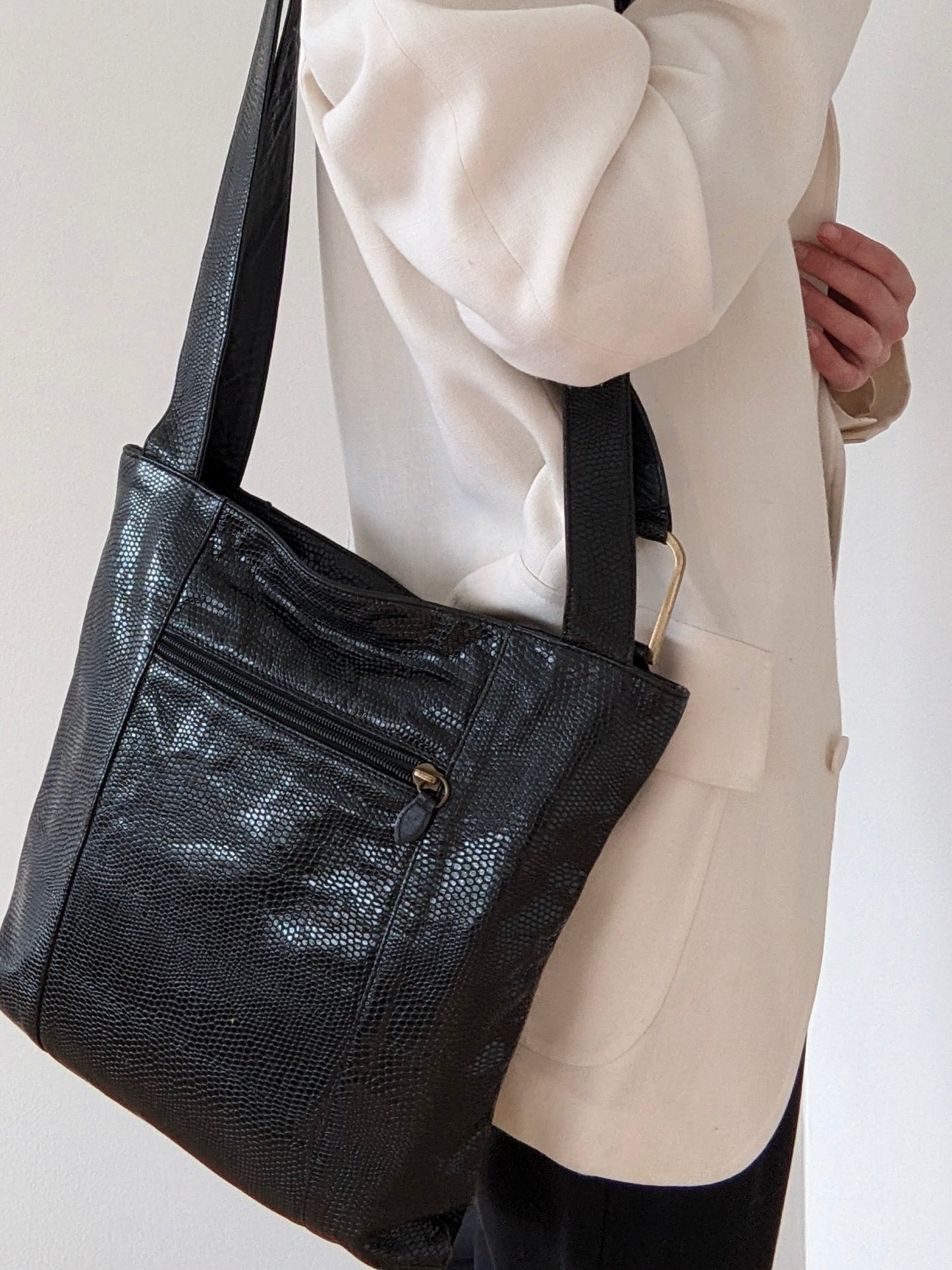 Vintage Ink Reptile-Embossed Leather Tote Bag