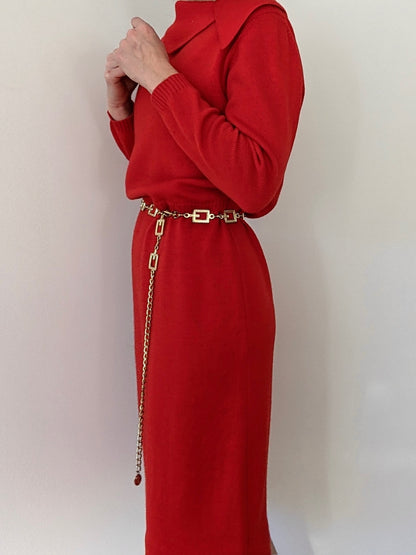 Lovely Vintage Holiday Red Wool Collared Dress